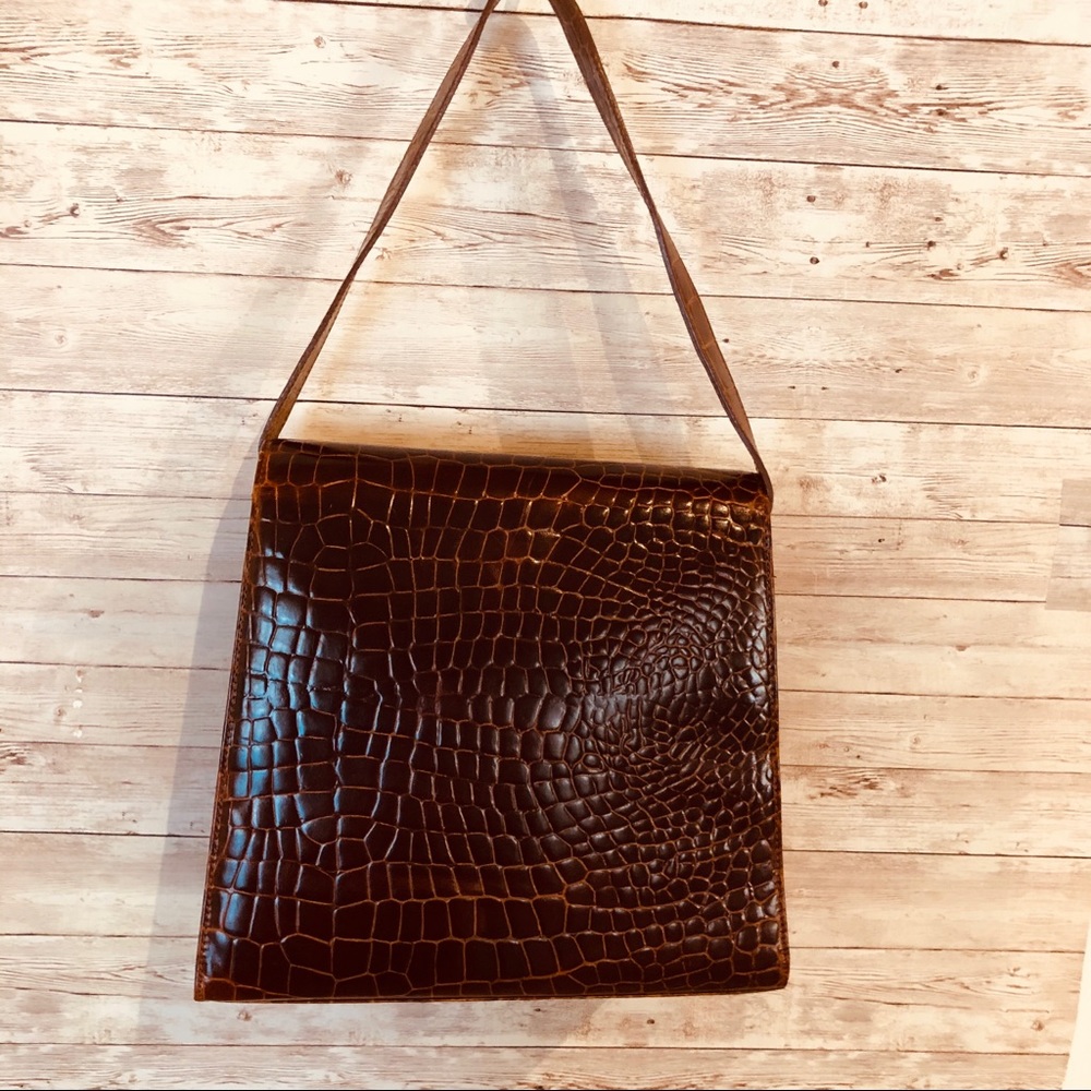 Vintage faux croc embossed Brown purse EUC - Picture 4 of 7